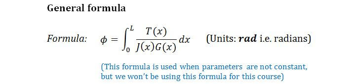 General formula for angle of twist