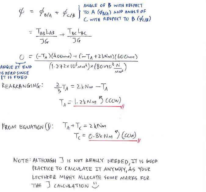 Statically Indeterminate Analysis with Torque solution step 3