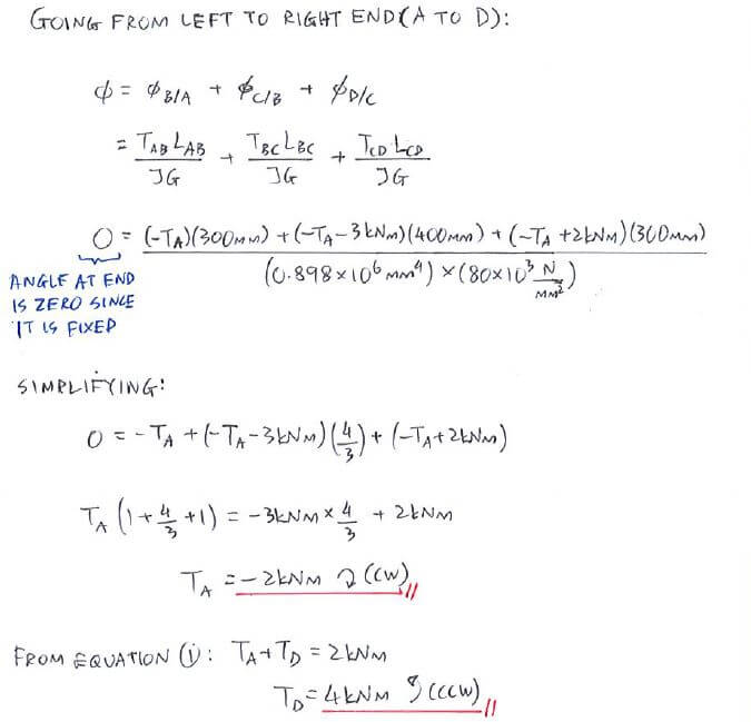 Statically Indeterminate Analysis with Torque solution step 3