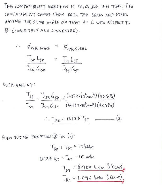Statically Indeterminate Analysis with Torque solution step 3