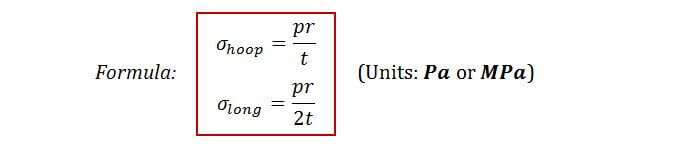 Stress formulae for cylindrical pressure vessel