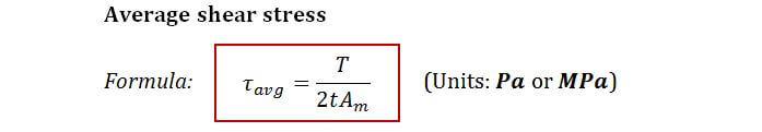 Formula for average shear stress due to torque