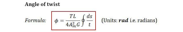 Formula for angle of twist due to torque